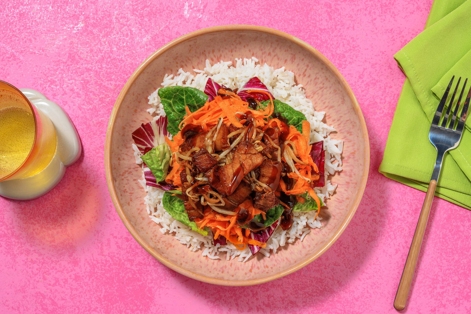 Rijstbowl met speklap en Koreaanse kruiden