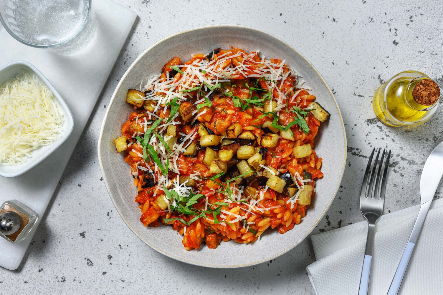 Orzotto alla norma à l'aubergine