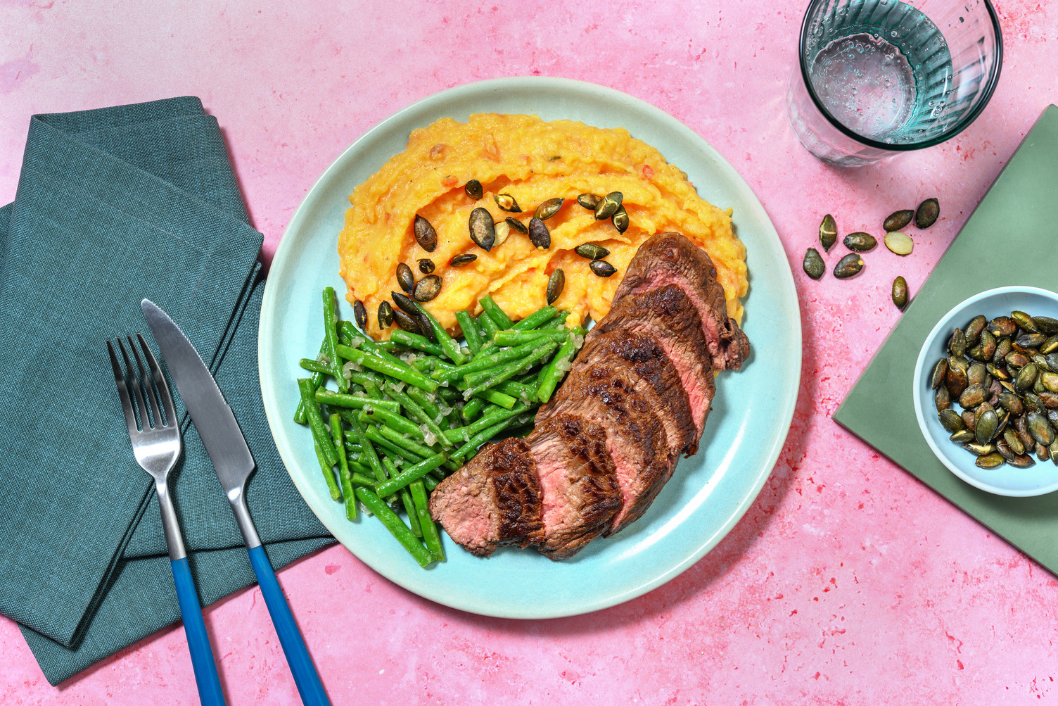 Entrecôte & purée de patate douce relevée
