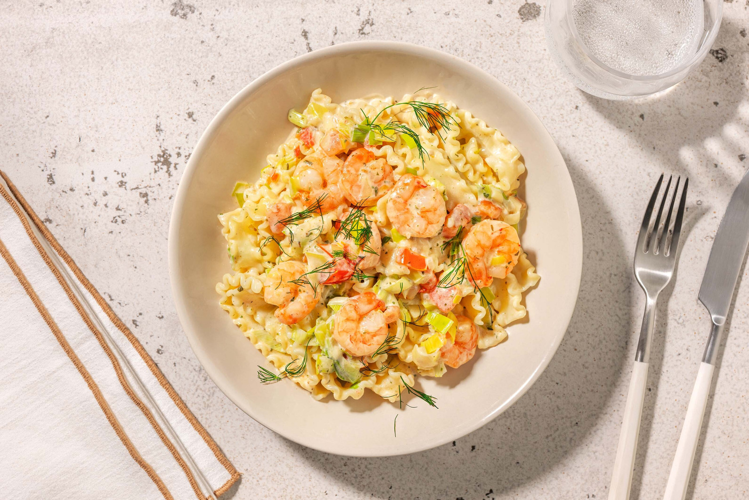 Mafaldine met garnalen en roomsaus 