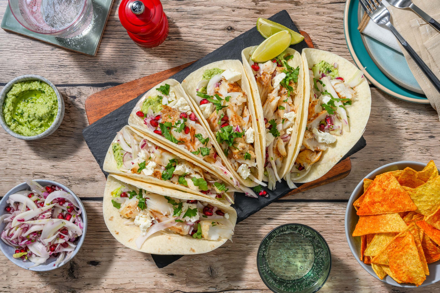 Tacos au cabillaud et crème d'avocat