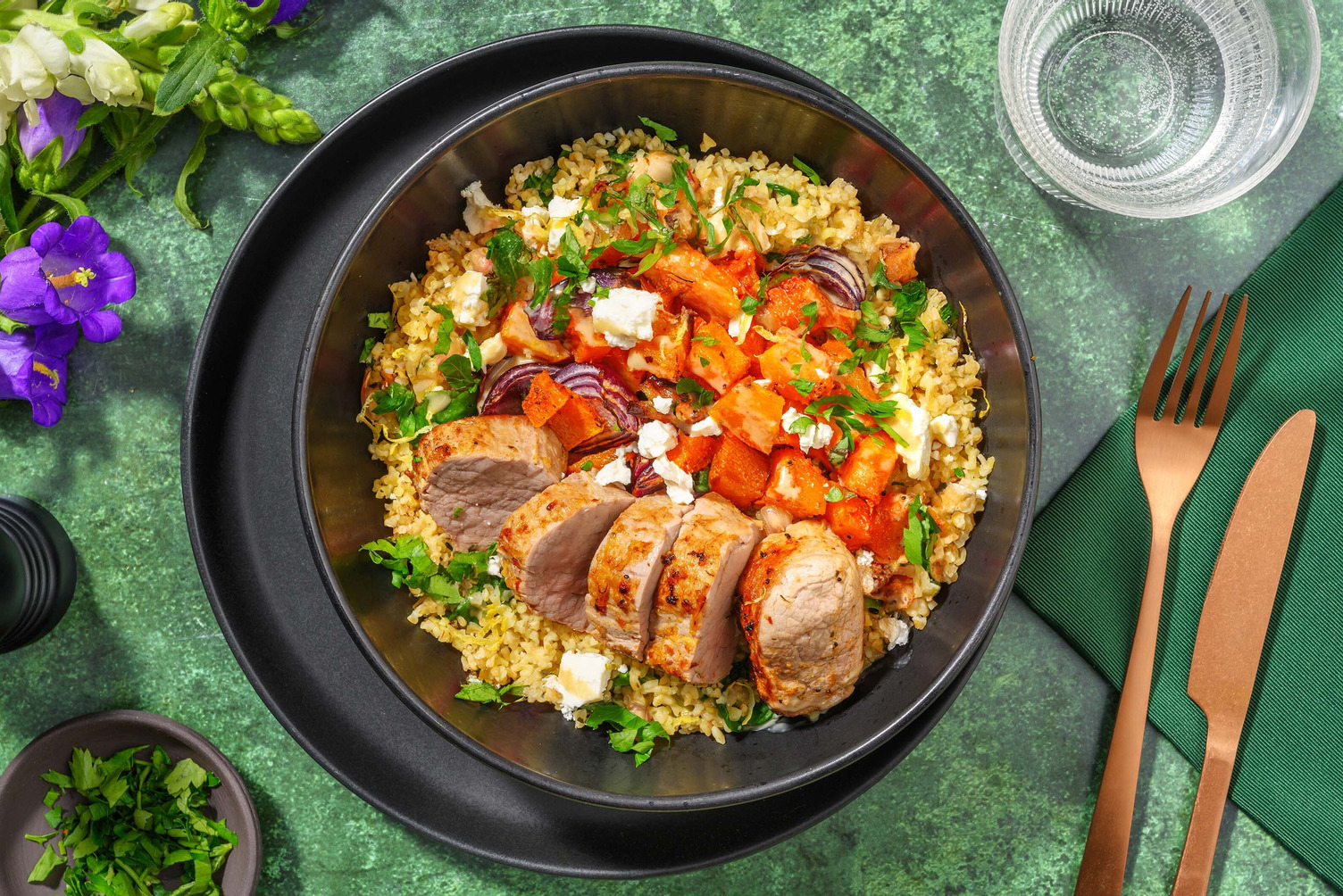 Varkenshaas met granaatappel en pompoen