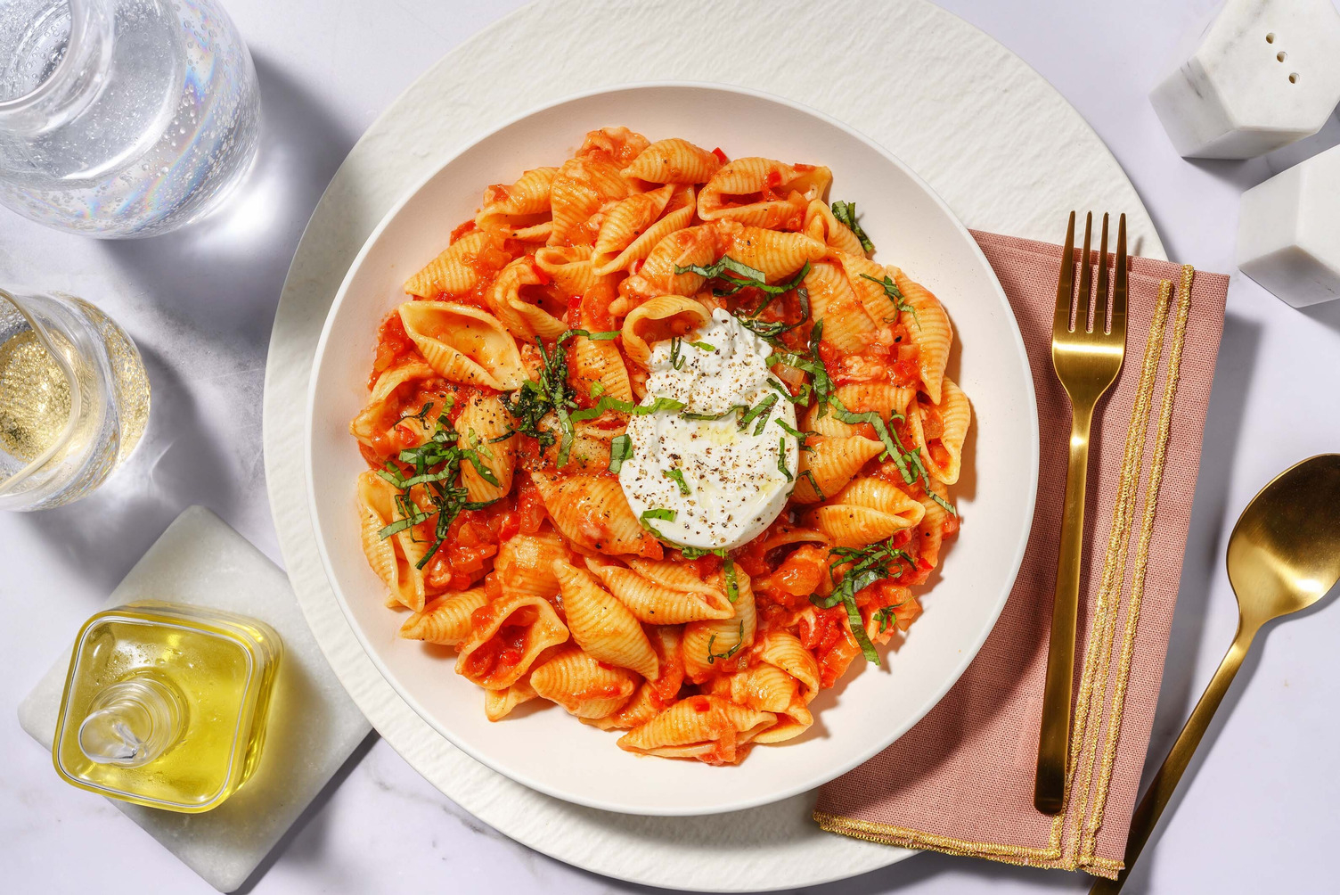 Smoky Conchiglie with Burrata & Basil