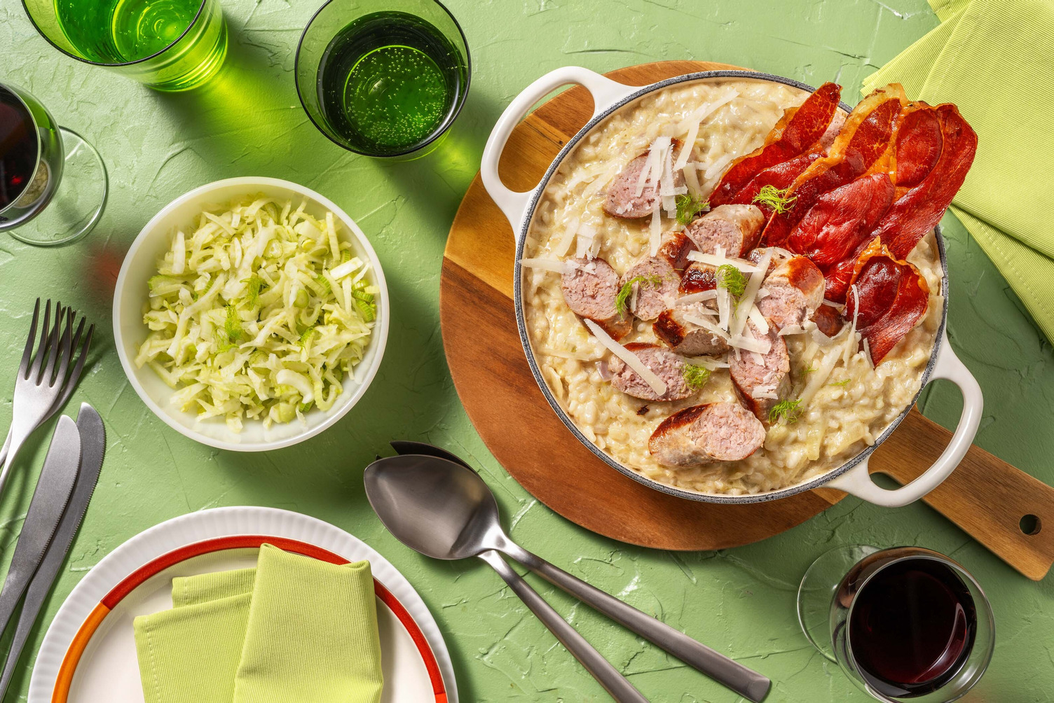 Risotto au jambon serrano et saucisse de porc