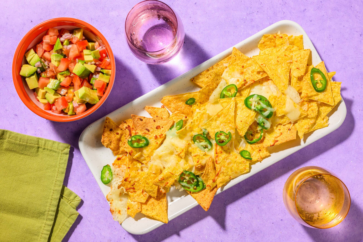 Nachos with chunky guacamole