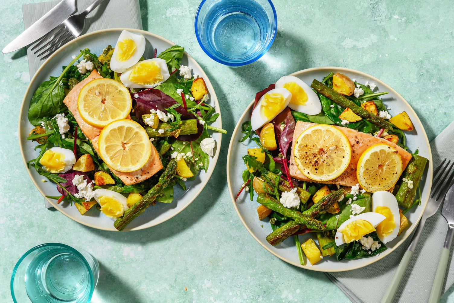 Pesto Dressed Salmon and Feta Salad