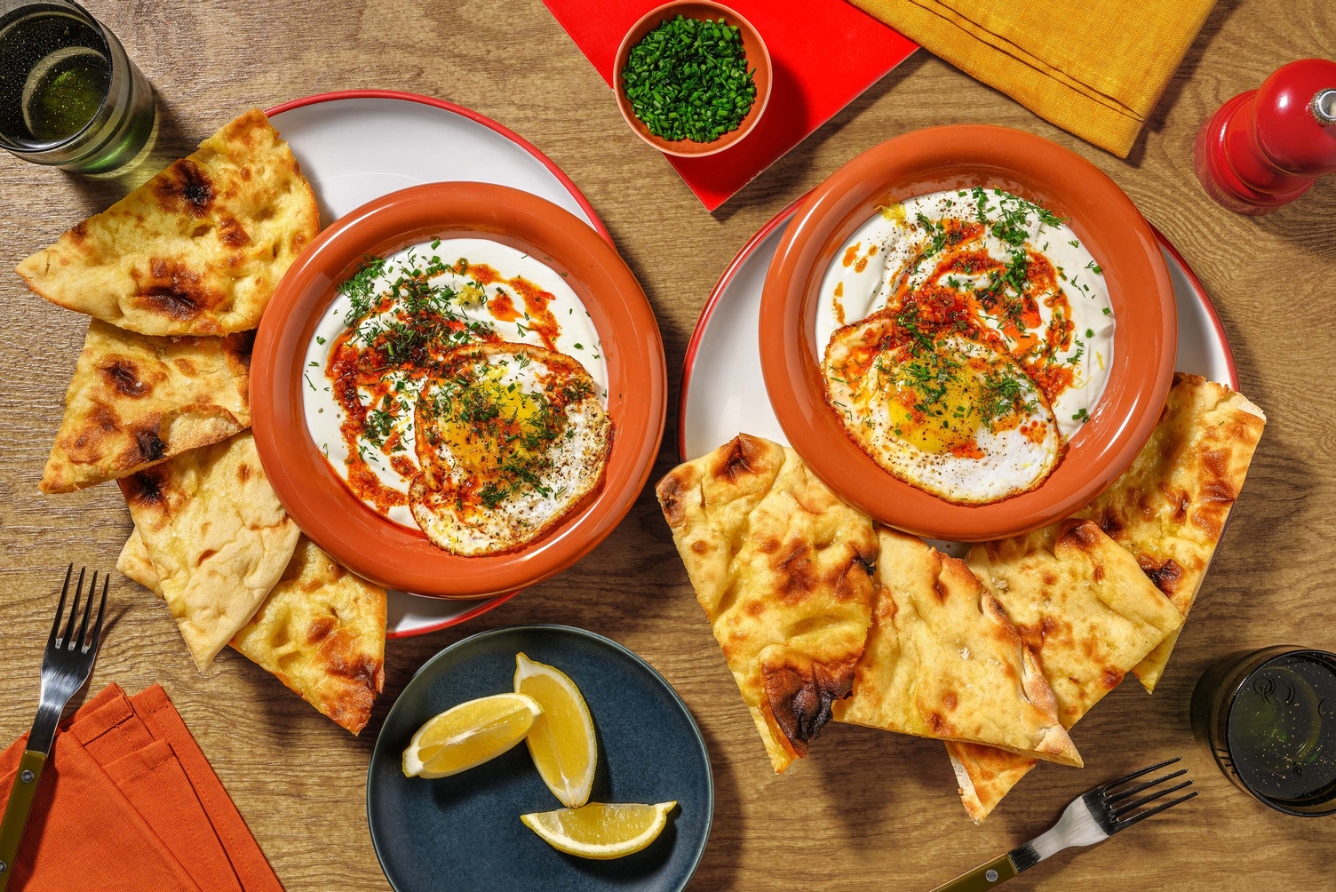 Turkish Inspired Eggs Çilbir and Flatbreads