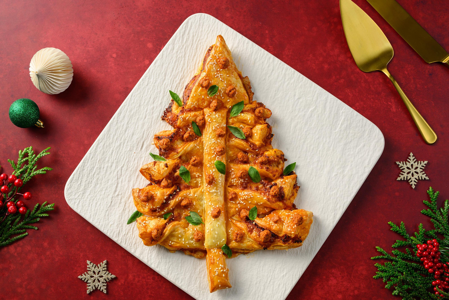 Hartige kerstboom van bladerdeeg