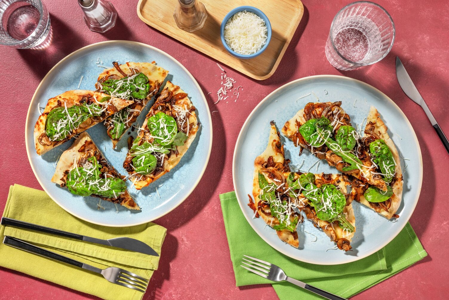 Cheesy Arugula and Mushroom Flatbreads