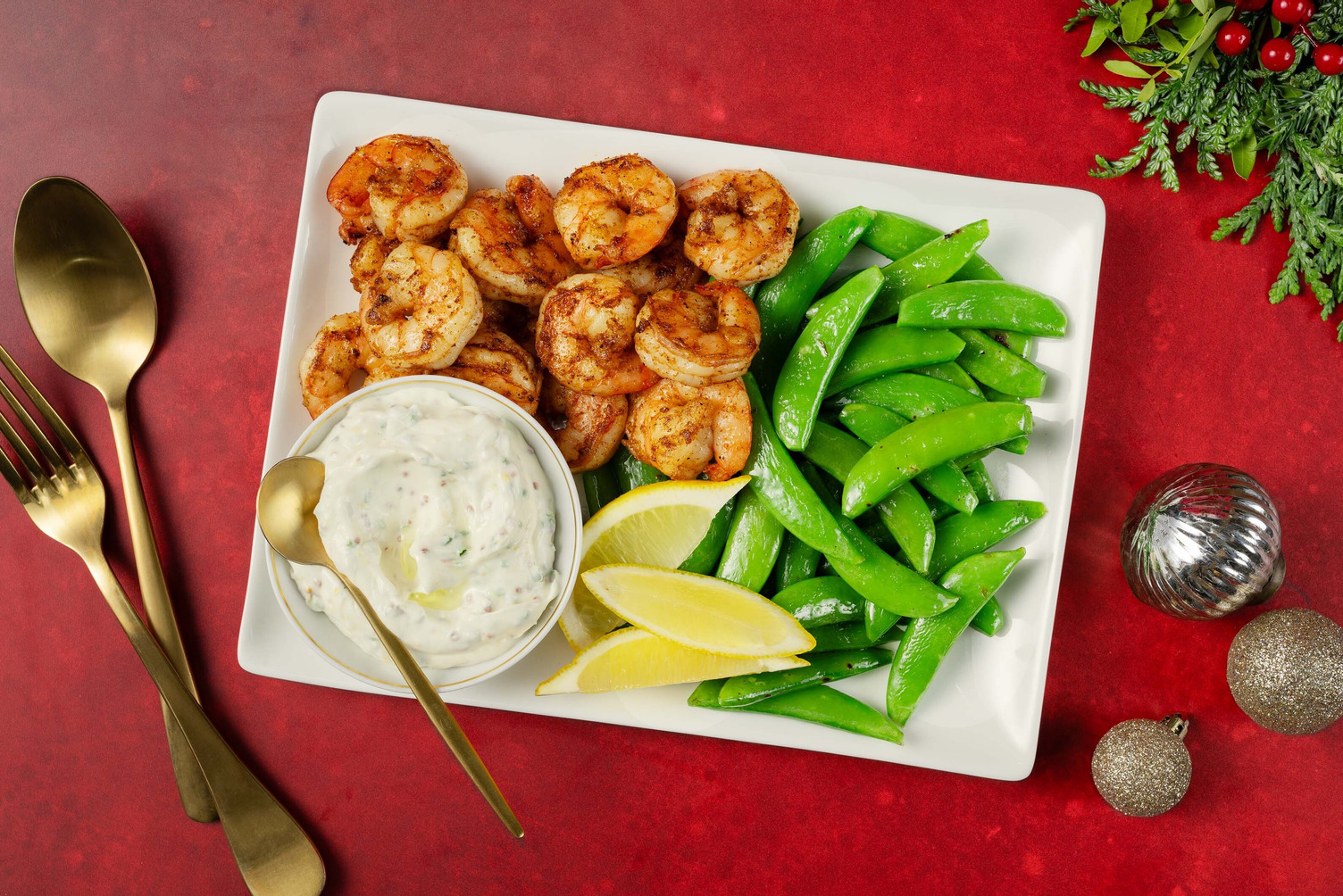 Spiced Jumbo Shrimp and Snap Pea Dippers