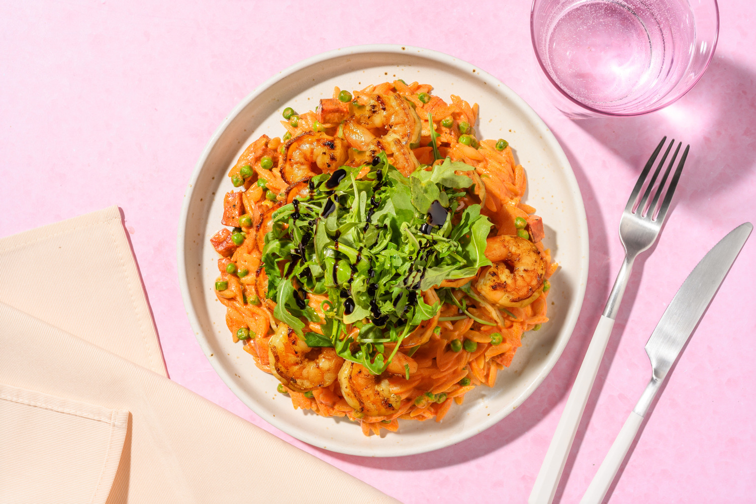 Speedy Chorizo, Pea and Prawn Orzo
