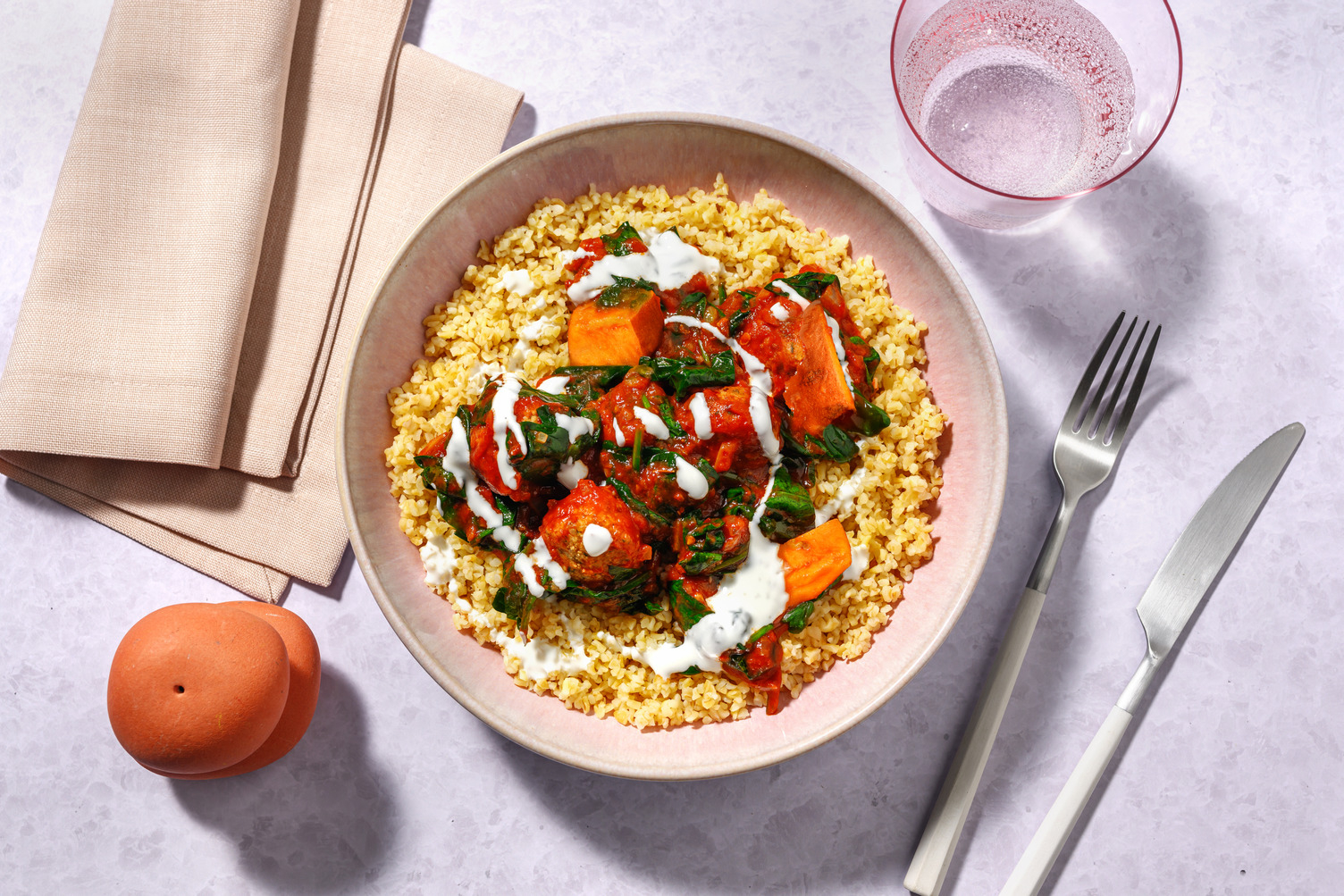 Halloumi and Falafels in Harissa Sauce