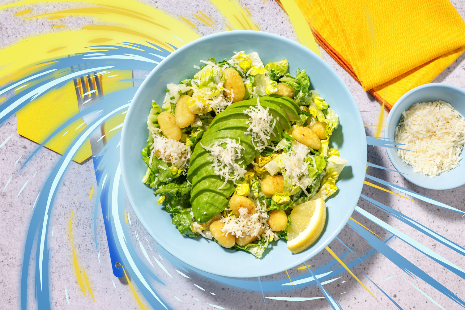 Pflanzenpower Gnocchi-Salat inspiriert von Bisasam