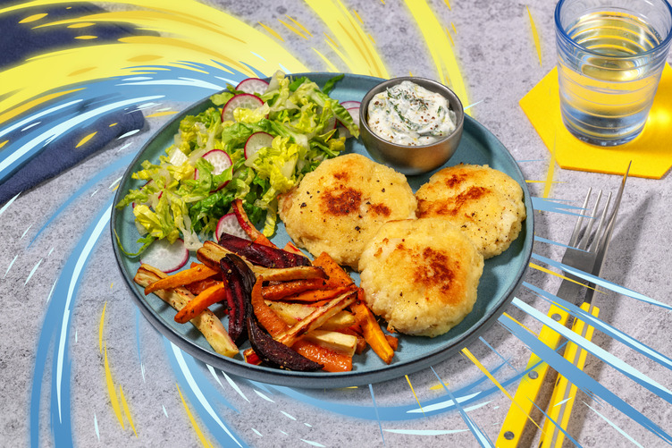 Sprø fiskekaker og grønn salat