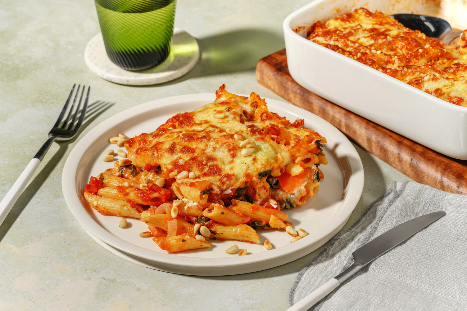 Pastagratäng med ricotta och spenat