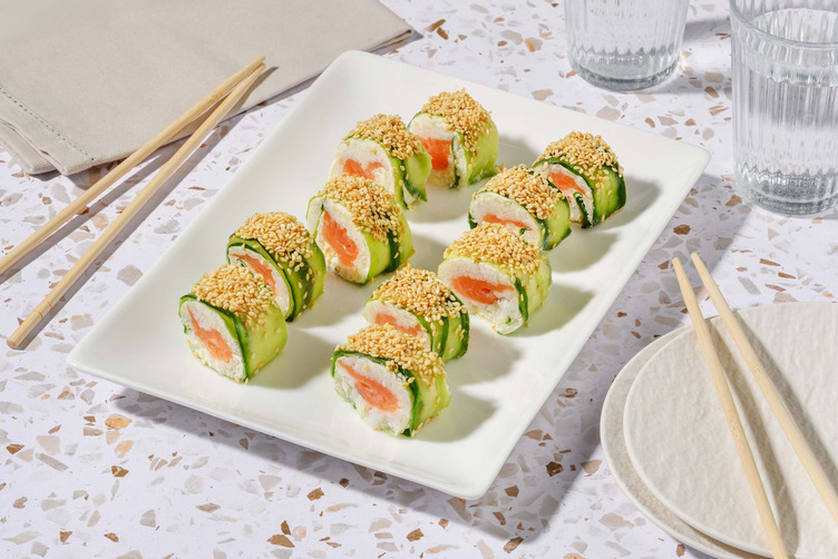 Cucumber and salmon sushi rolls