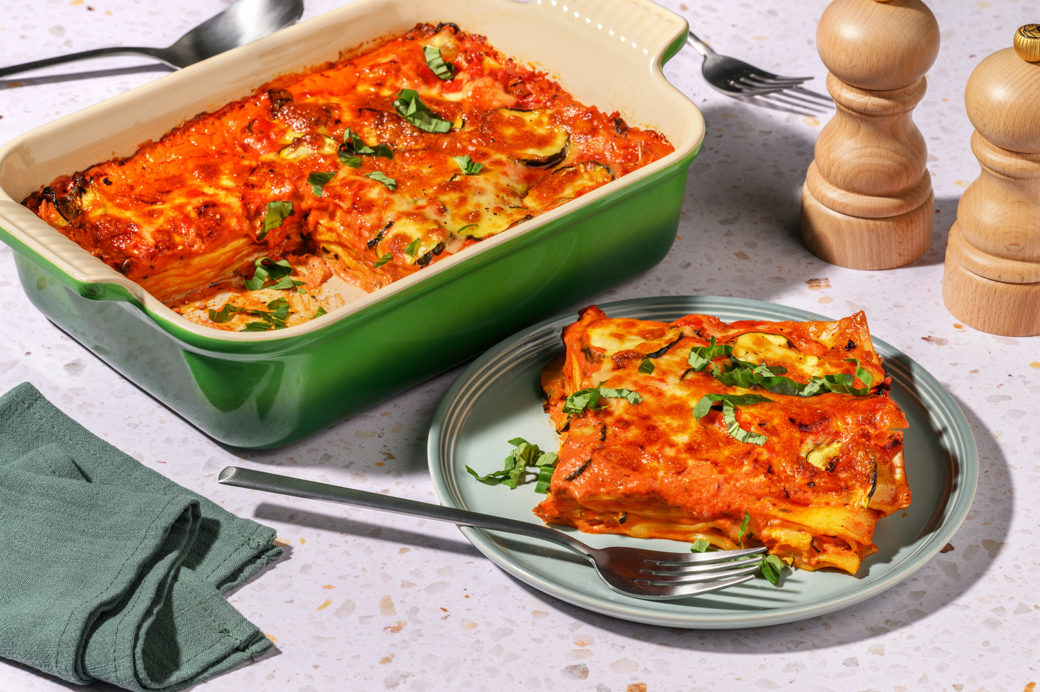 Groentelasagne met vers basilicum