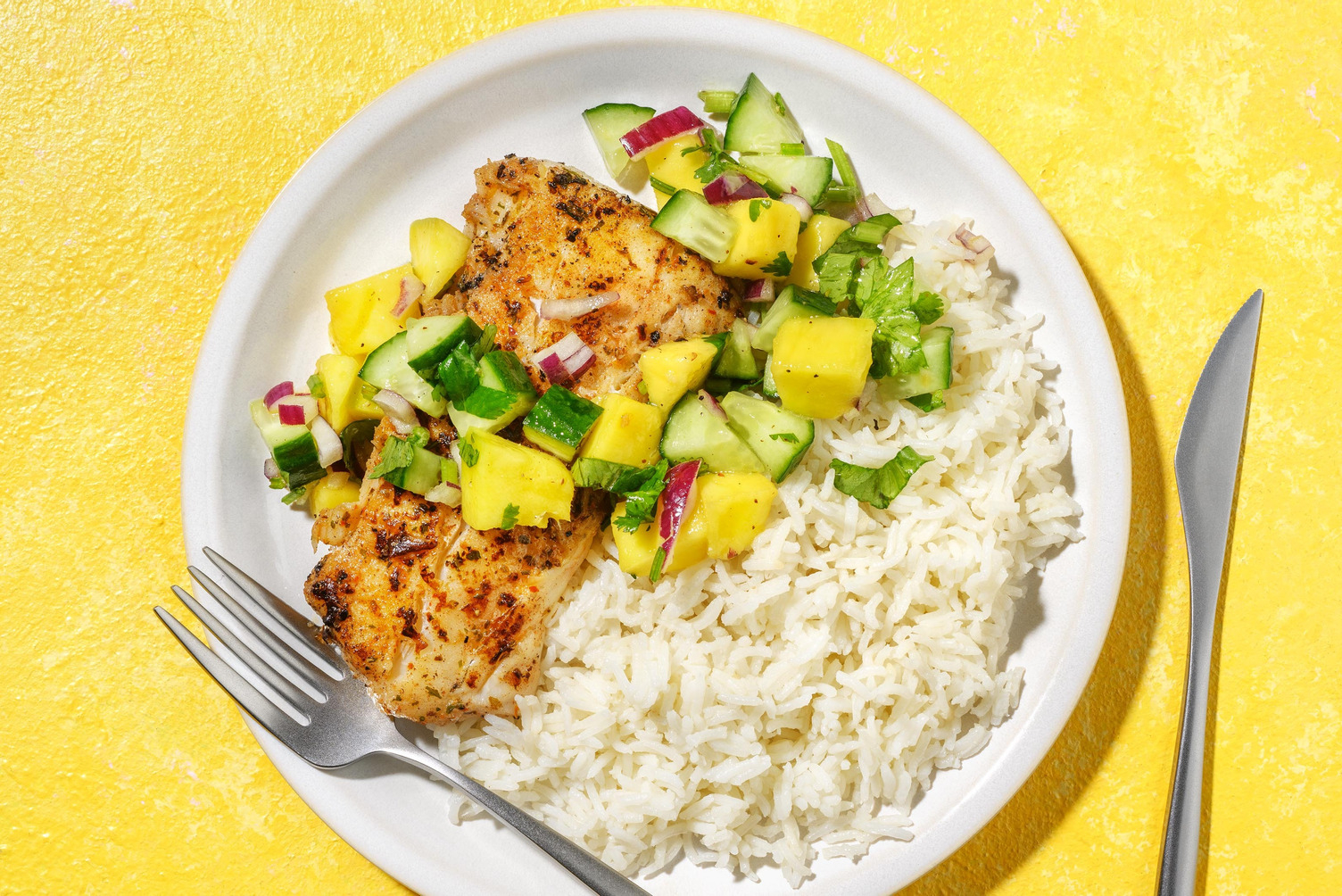 BBQ-stekt sej och mangosalsa