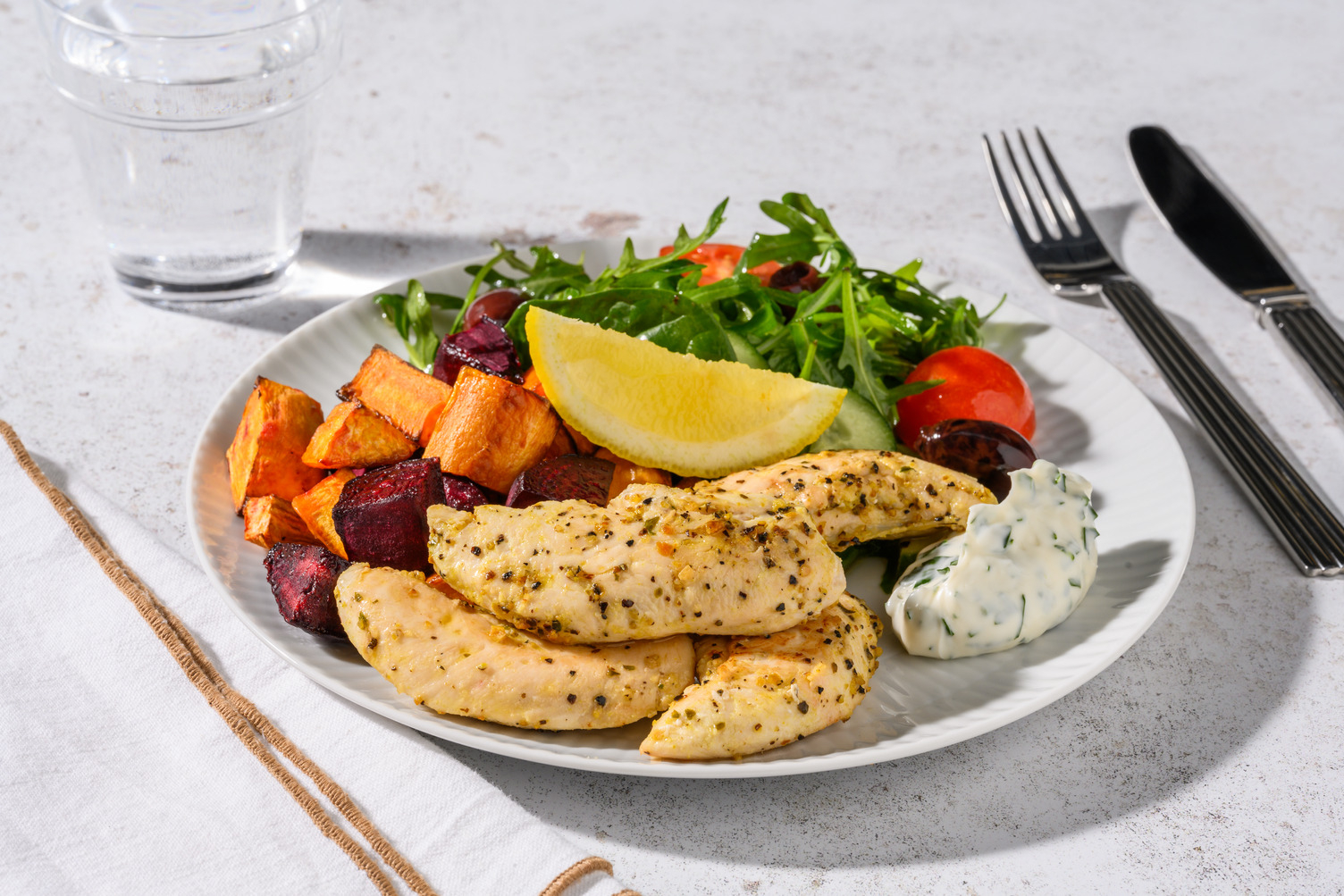 Lemon Pepper Chicken & Olive-Studded Salad