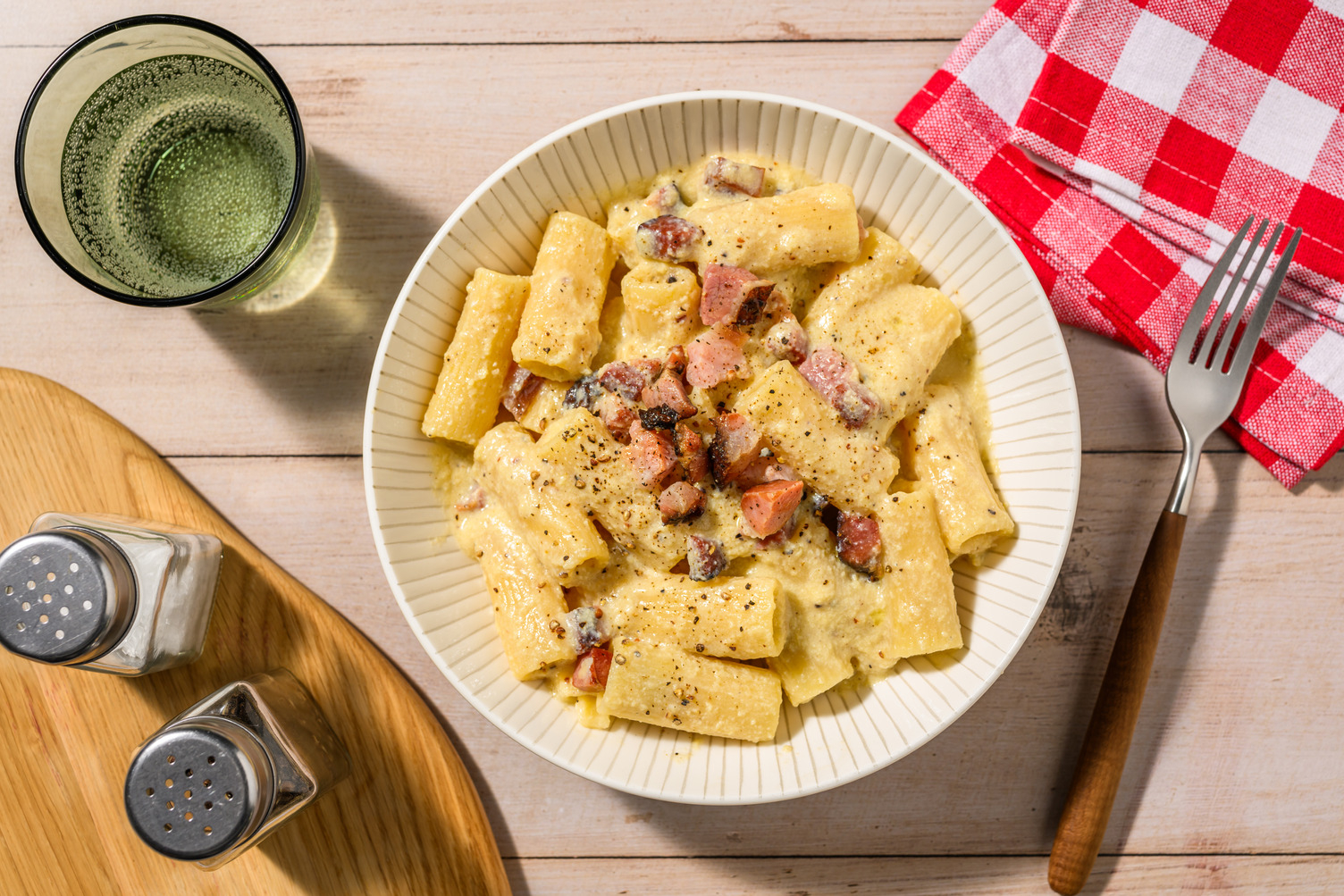 Tortiglioni cremosi alla carbonara