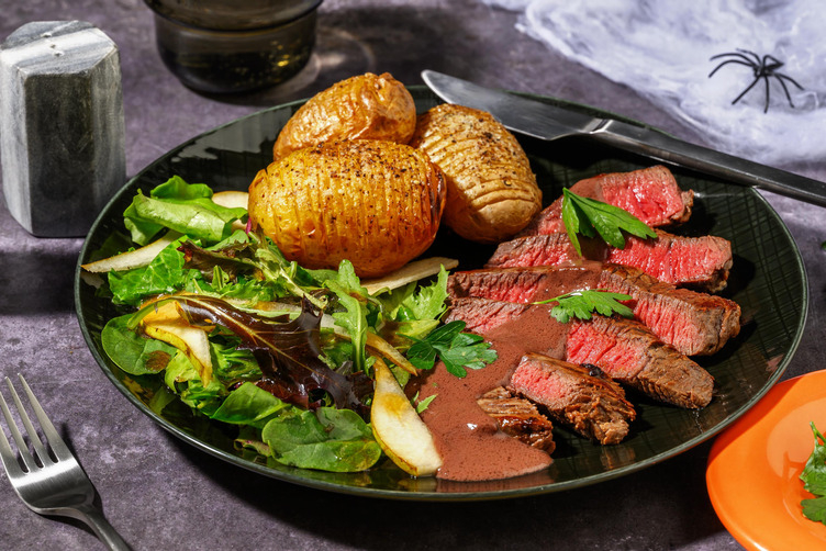 Rumpsteak og cremet rødvinssauce