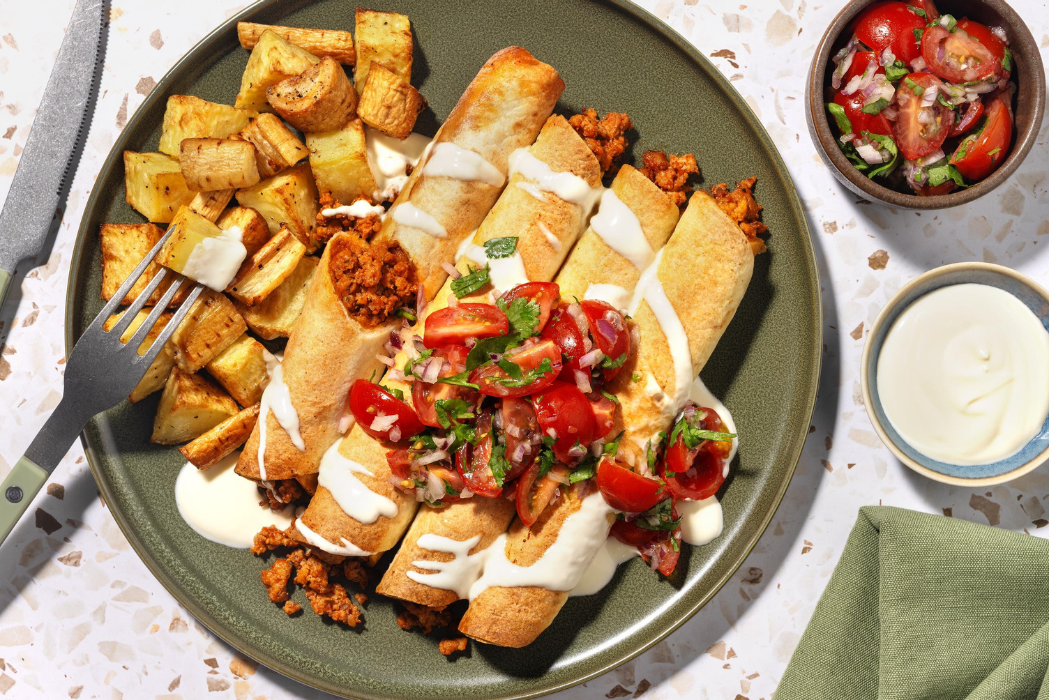 Kryddade blandfärs-taquitos