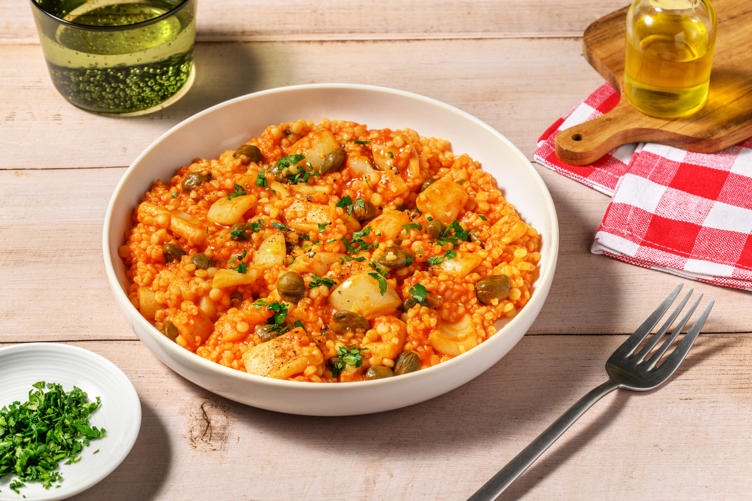 Seppie alla Luciana e couscous perlato