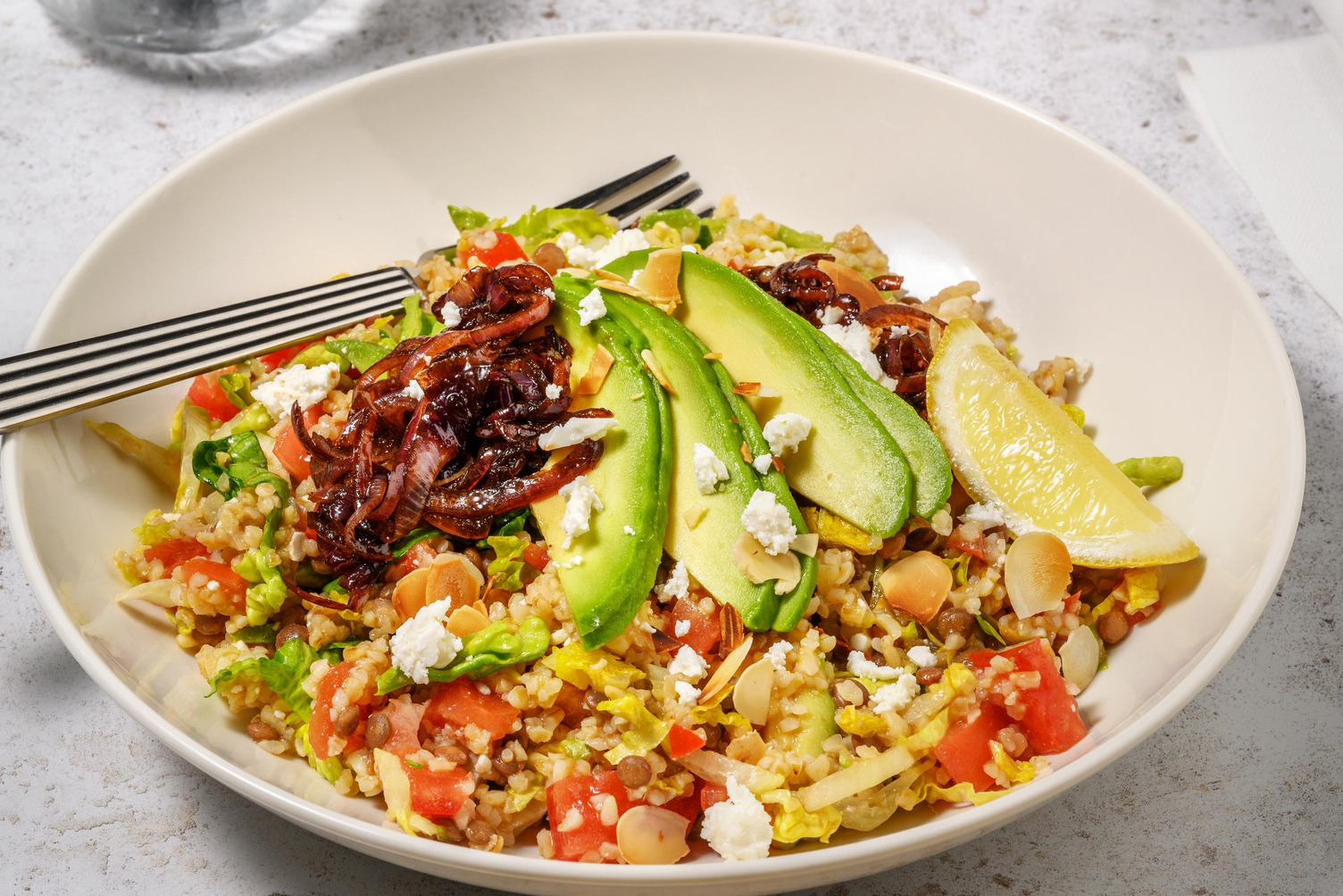 Avocado Bulgur Bowl with Greek-Style Cheese