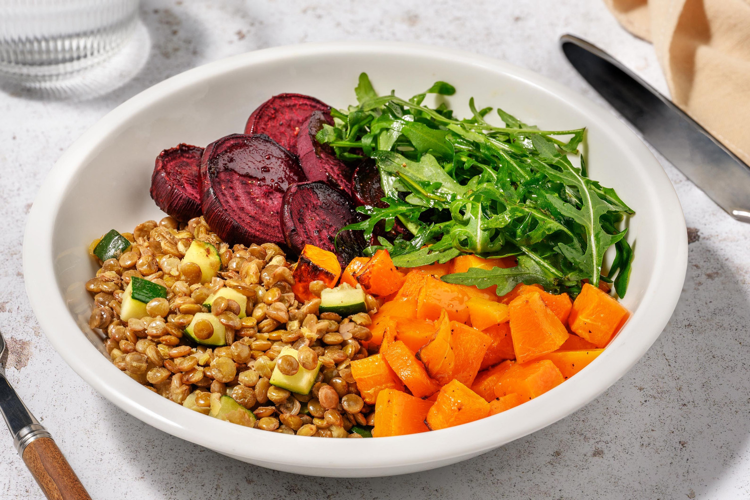 Linsesalat med bagt rødbede og græskar