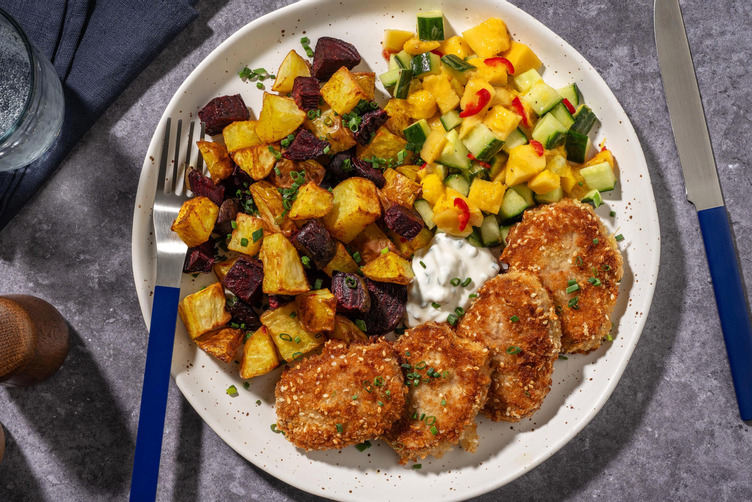 Panko- og sesampaneret svinekød