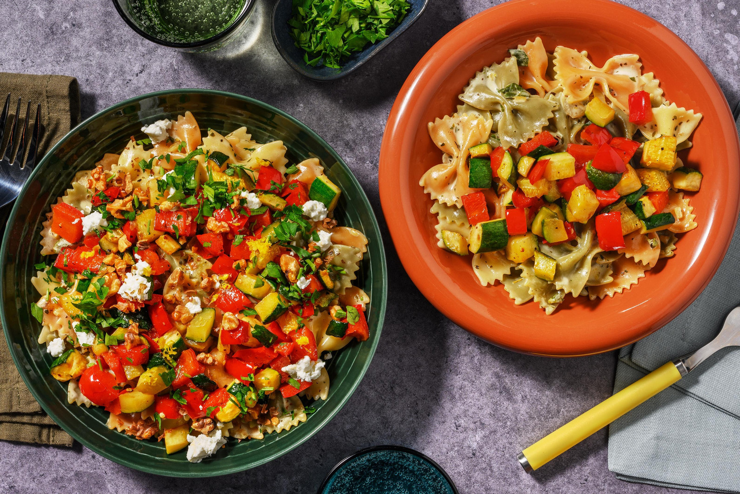 Fiocchi Tricolore crémeuses et légumes au miel