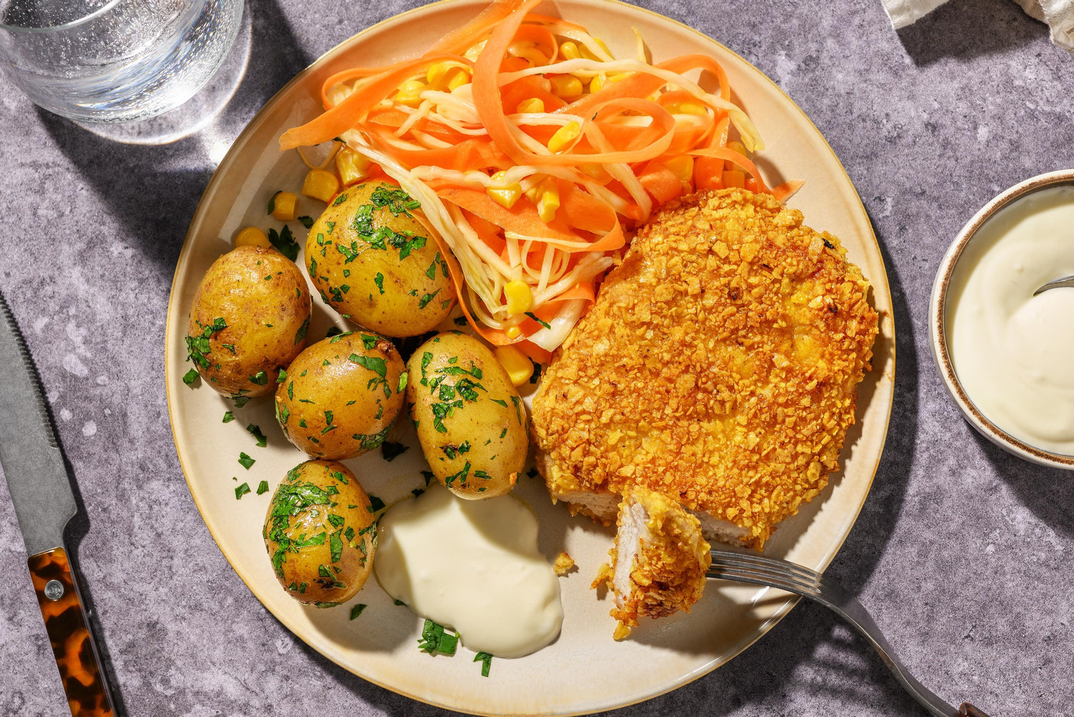 Tortillachips-paneret svinekotelet