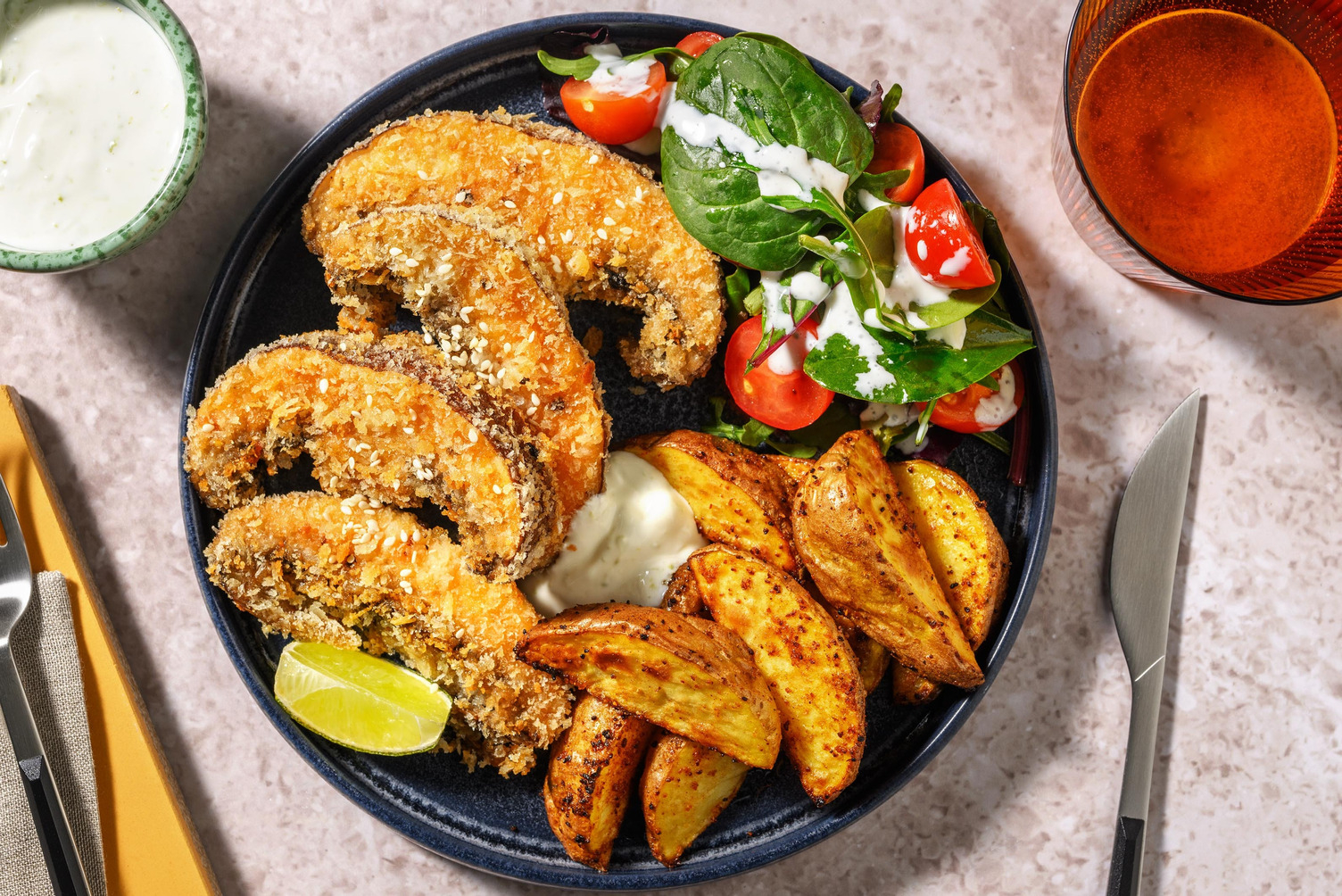 Panierter Portobello mit Sesam-Kartoffeln