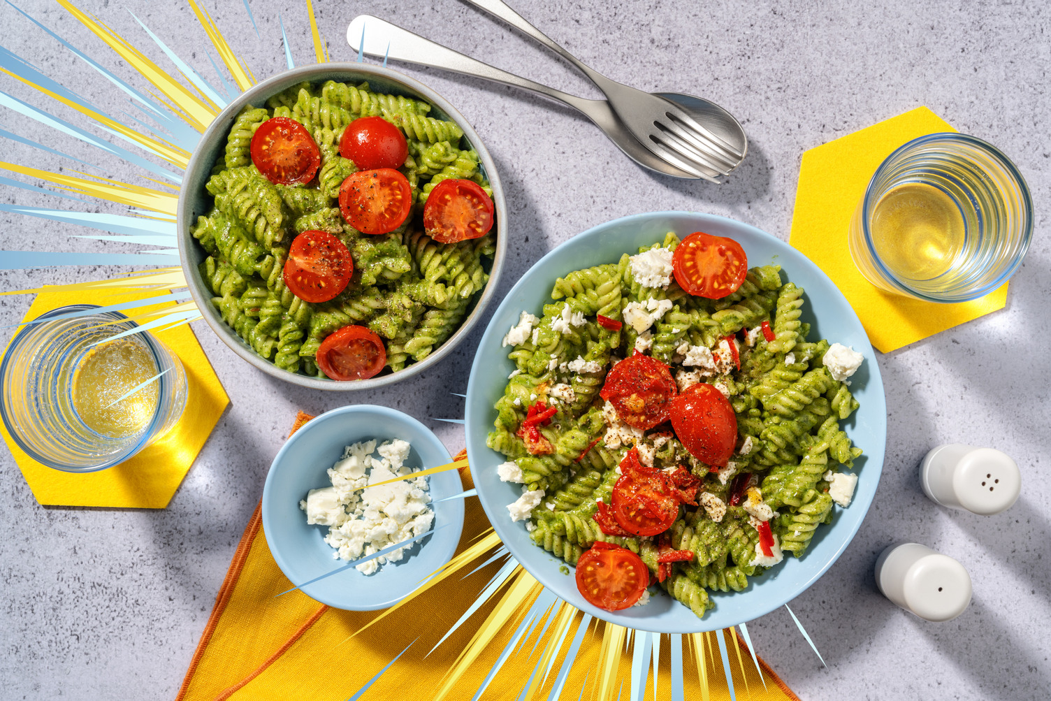 Rankenpasta mit Geheimspinat und Bio-Feta inspiriert von Bisasam