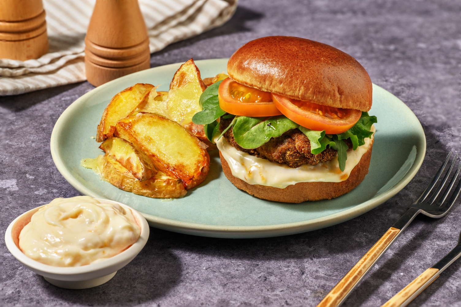 Spiced Double Caribbean Pork & Smokey Aioli Burger