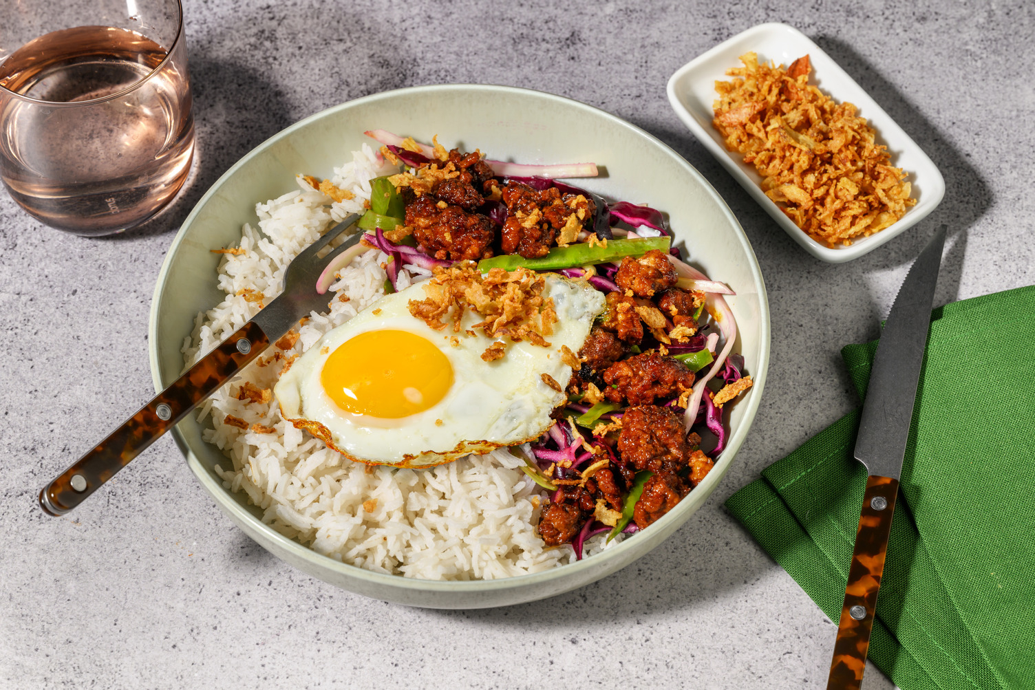 Ginger-Lemongrass Pork & Garlic Rice Bowl