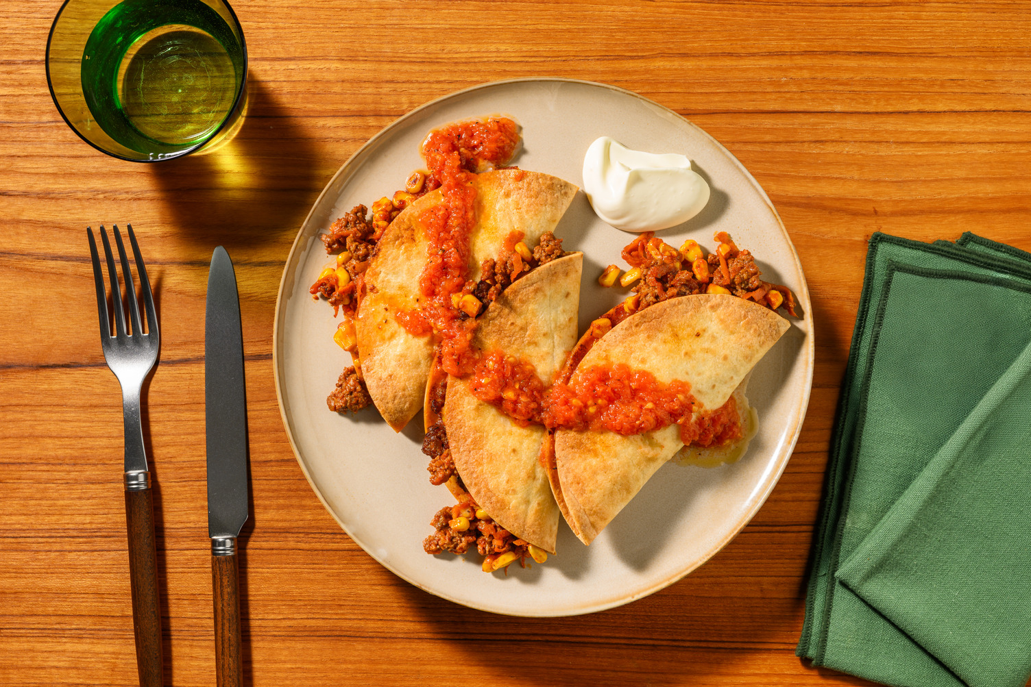 Baked Tex-Mex Beef & Corn Quesadillas