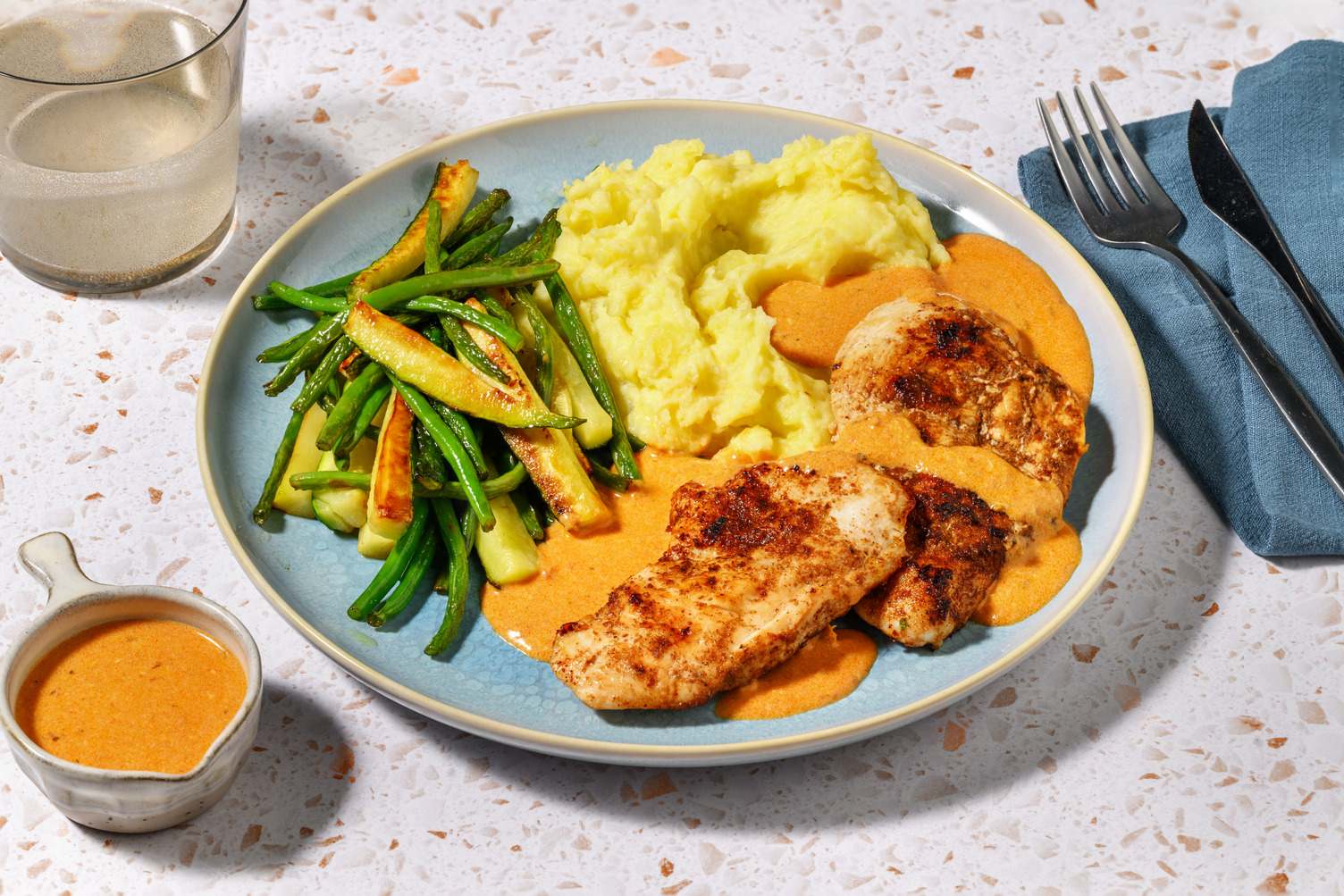 Creamy Red Pesto Double Chicken & Garlicky Mash