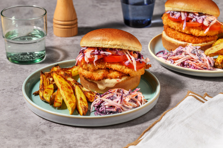 Crumbed Chicken Kimchi Burger & Hand-Cut Fries