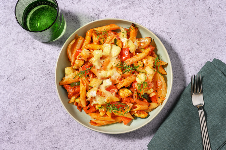 Mediterranean Brie & Bacon Pasta Bake