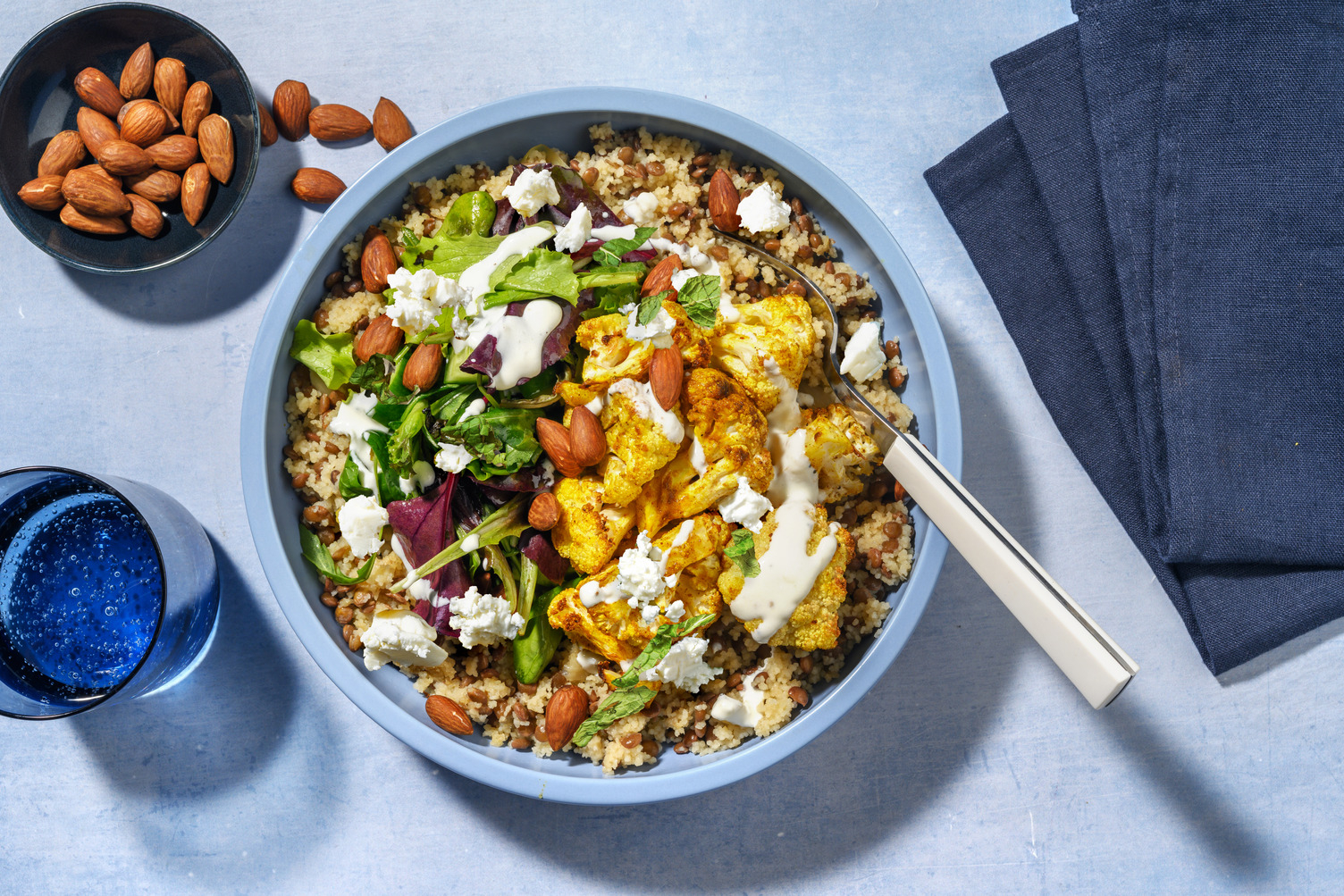 Spiced Roast Cauliflower & Lentil-Couscous