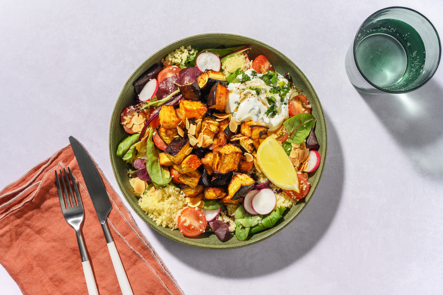 Smokey Eggplant, Halloumi & Veggie-Loaded Couscous 