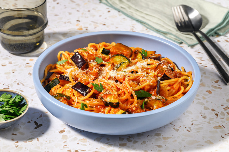 Chicken & Roasted Eggplant Spaghetti alla Norma 