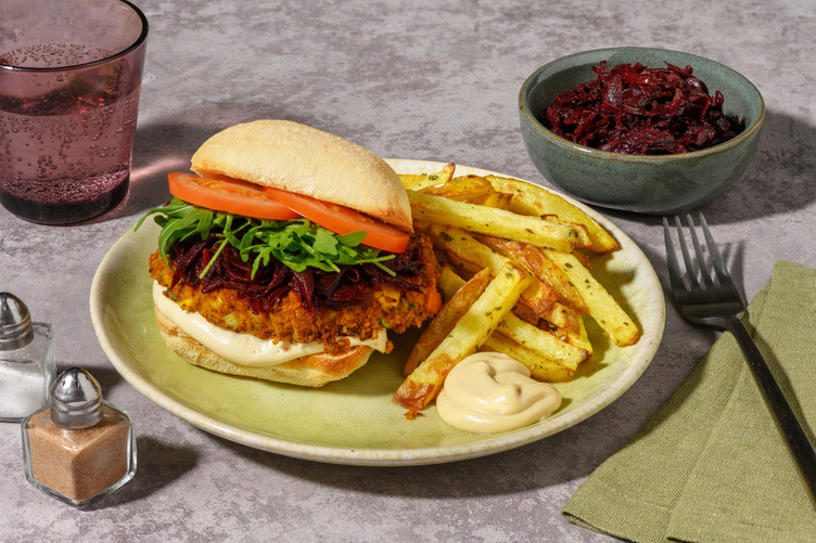Bean-Lentil Patty & Beetroot Relish Burger