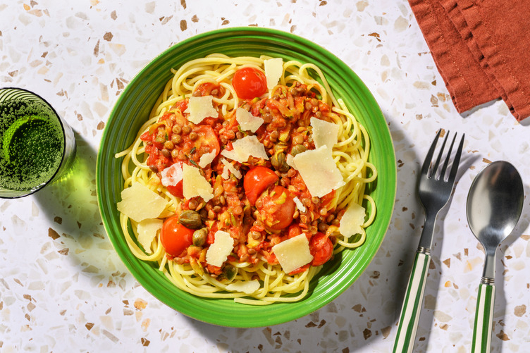 Lentil, Caper & Cherry Tomato Spaghetti