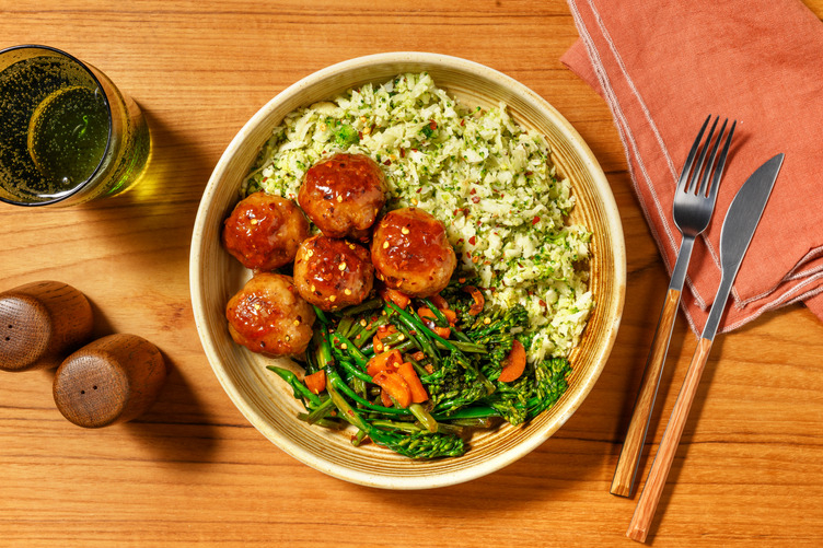 Apricot-Glazed Pork Meatballs & Veggies