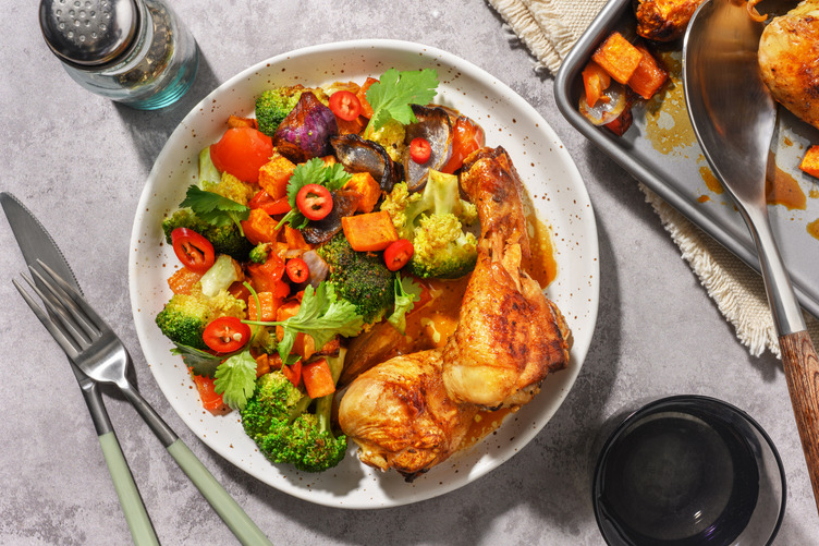 Double Ginger-Soy Chicken & Rainbow Veg Traybake