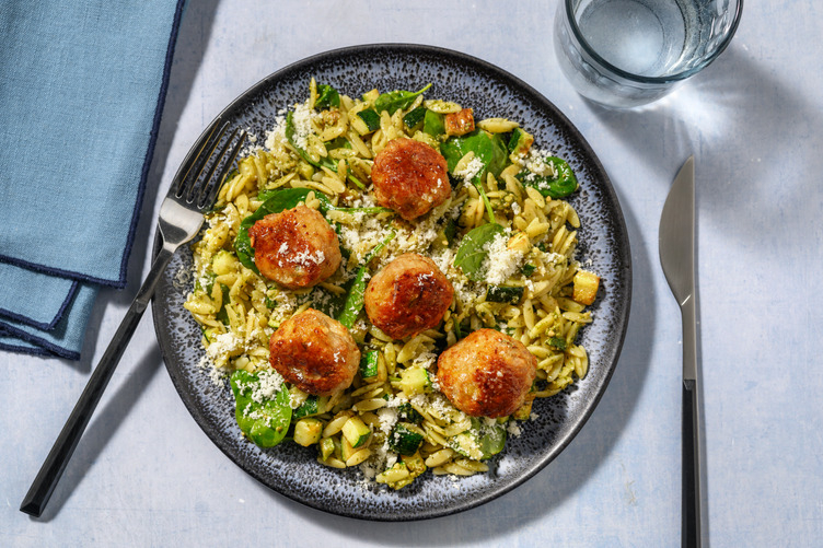 Double Herby Pork Meatballs & Pesto Risoni