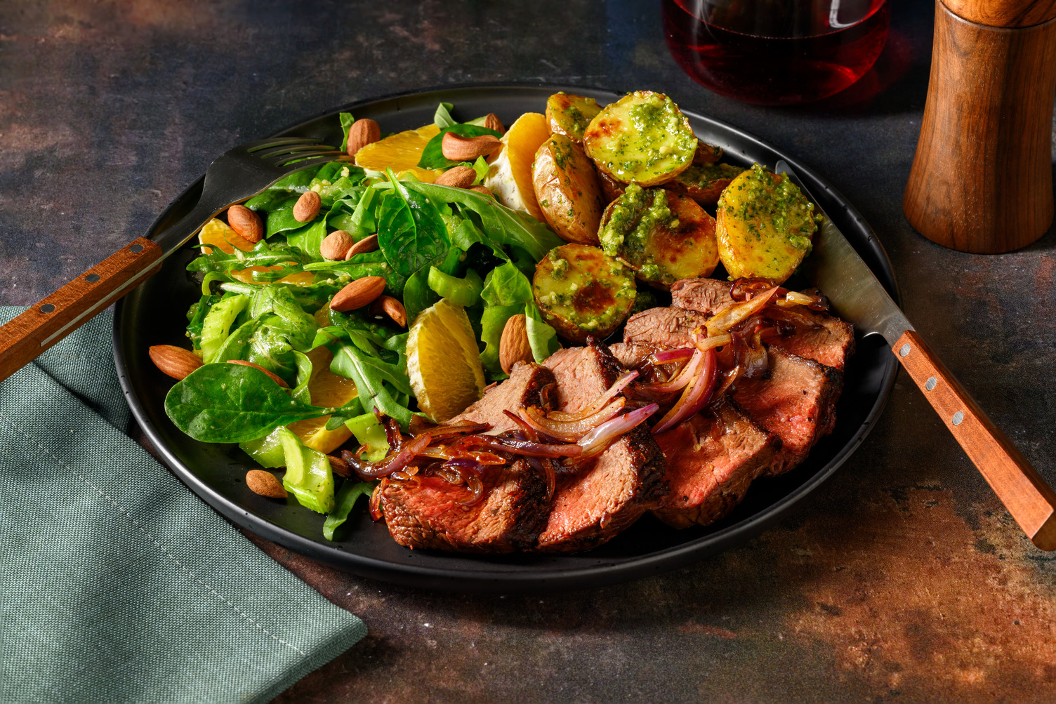 Sizzling Sirloin Tip & Pesto Potatoes