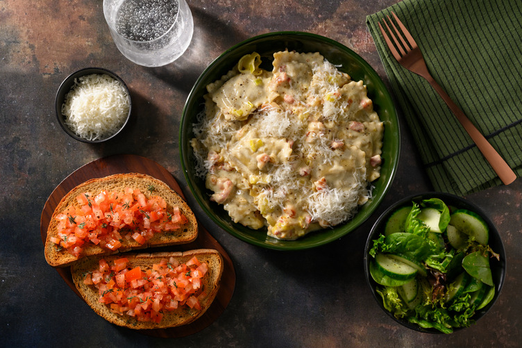 Roast Pumpkin Ravioloni & Creamy Bacon Sauce